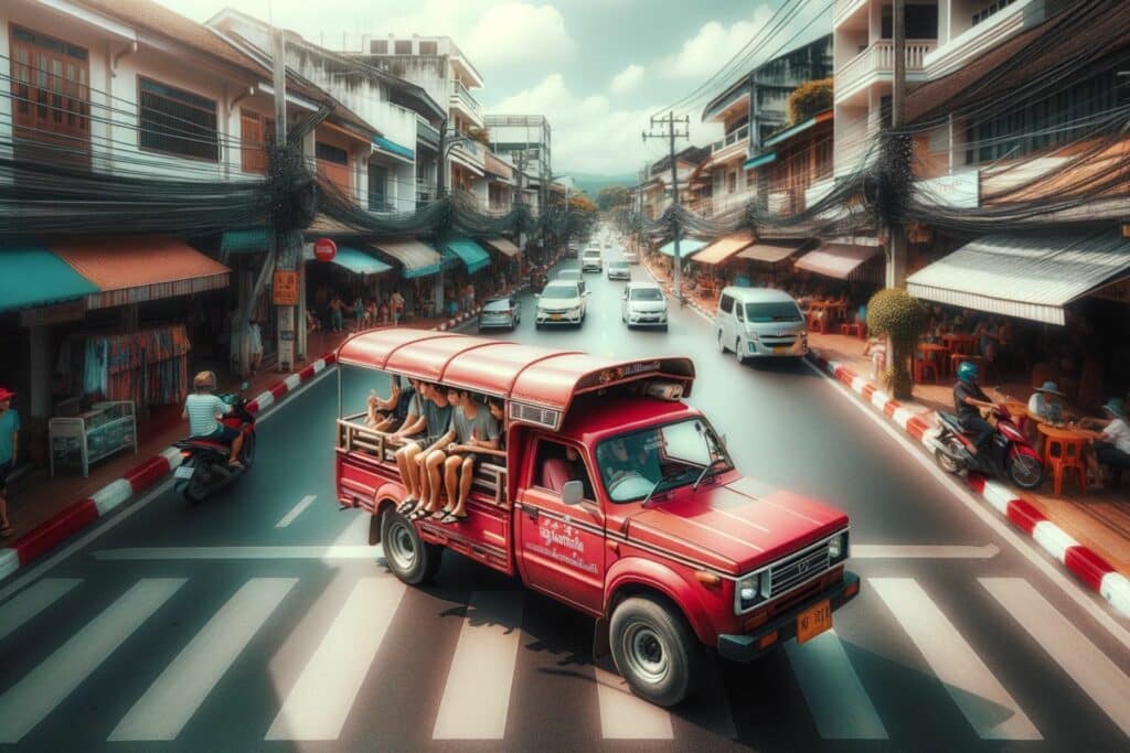 Red truck in chaing mai thailand