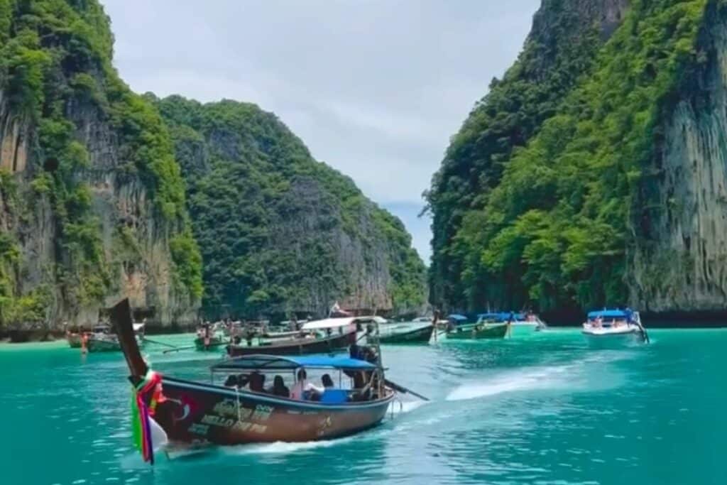 Thailand island with longtail boat